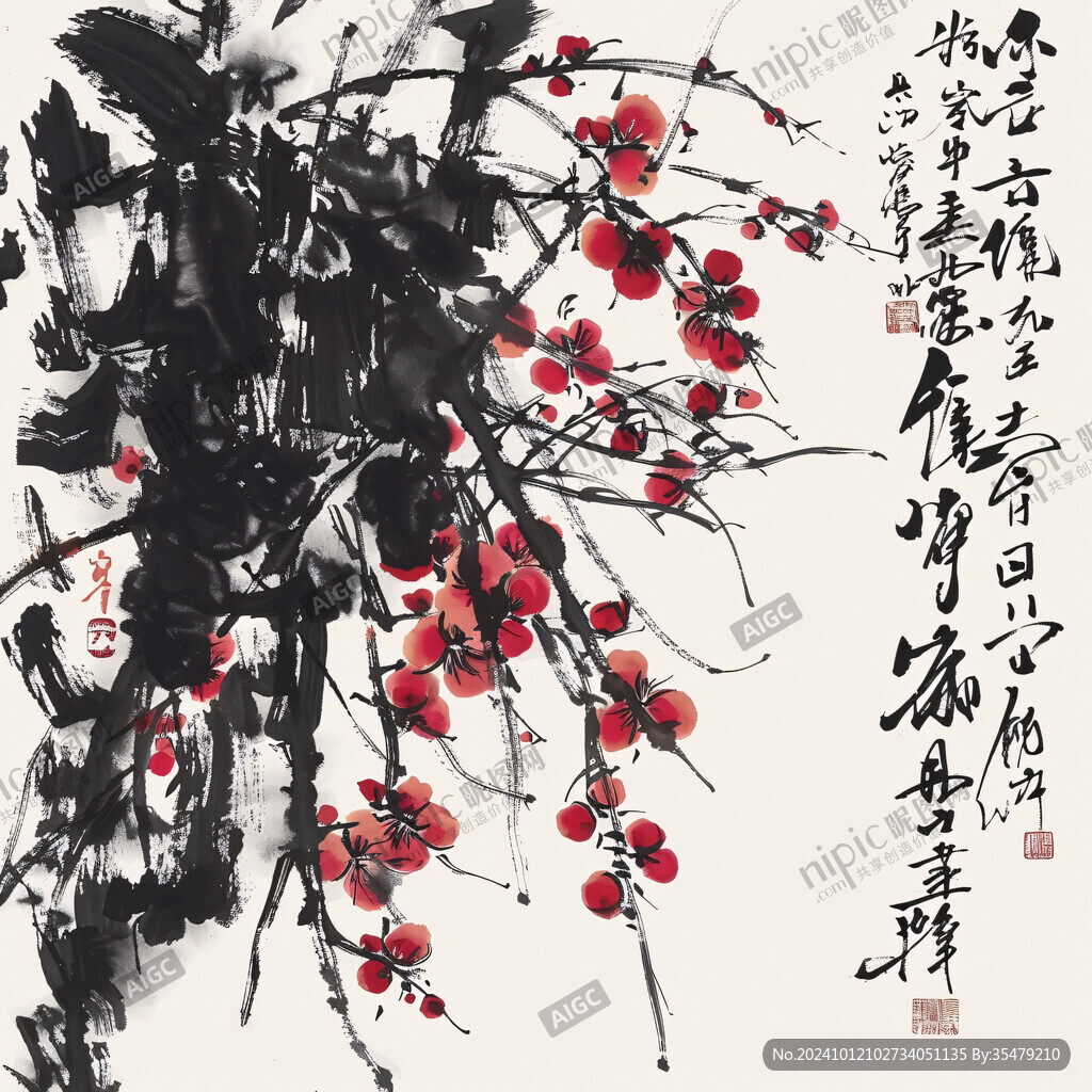 毛筆紅果滿枝