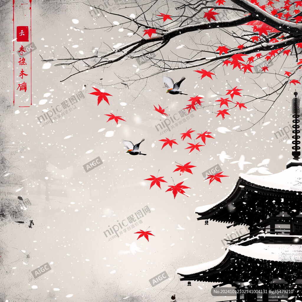 落雪的紅楓