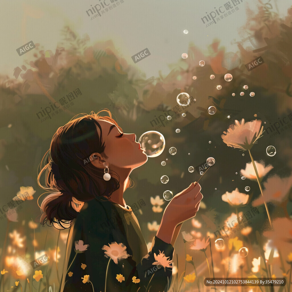 吹泡泡插畫