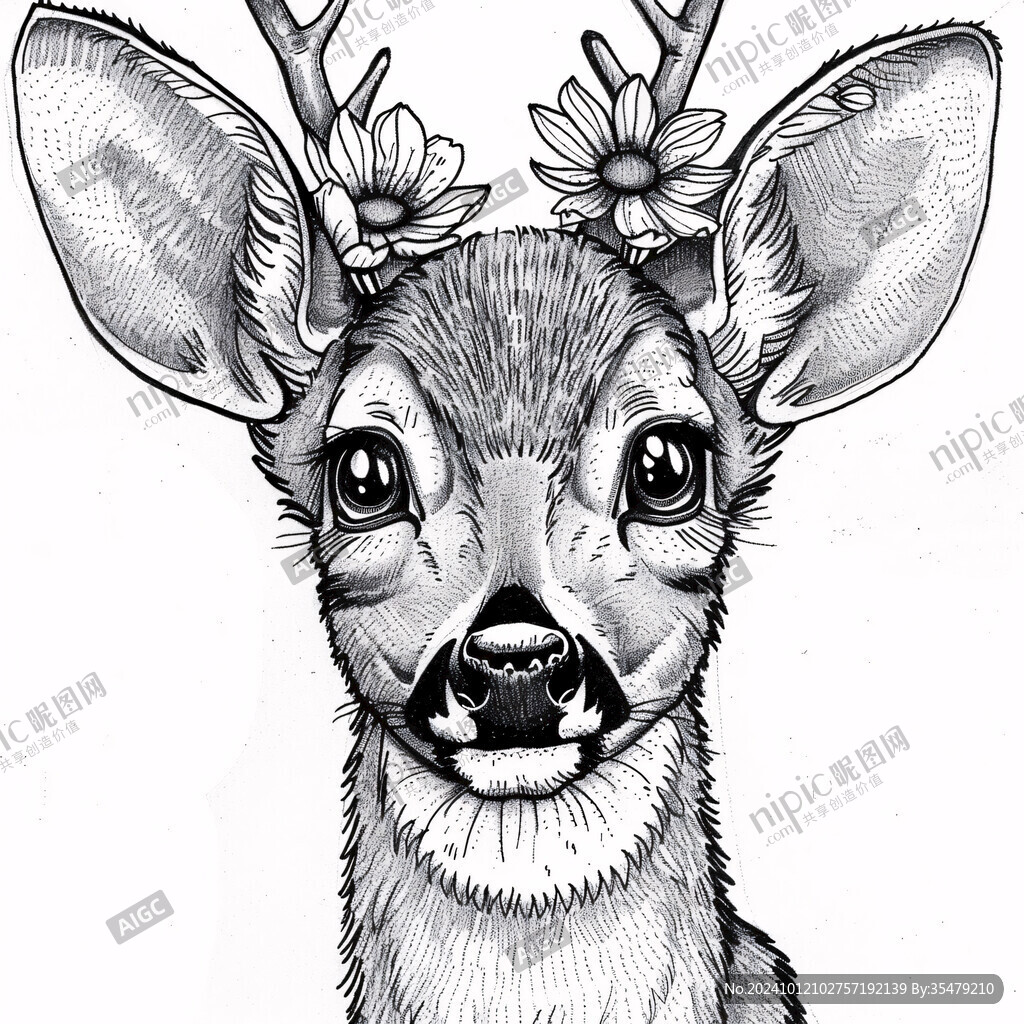手繪鹿鳥插畫