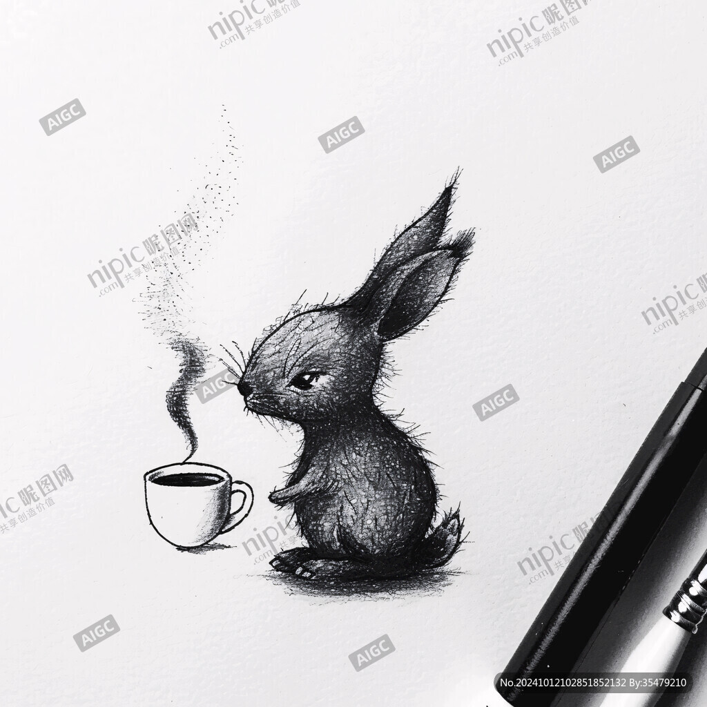 喝咖啡的兔子插畫