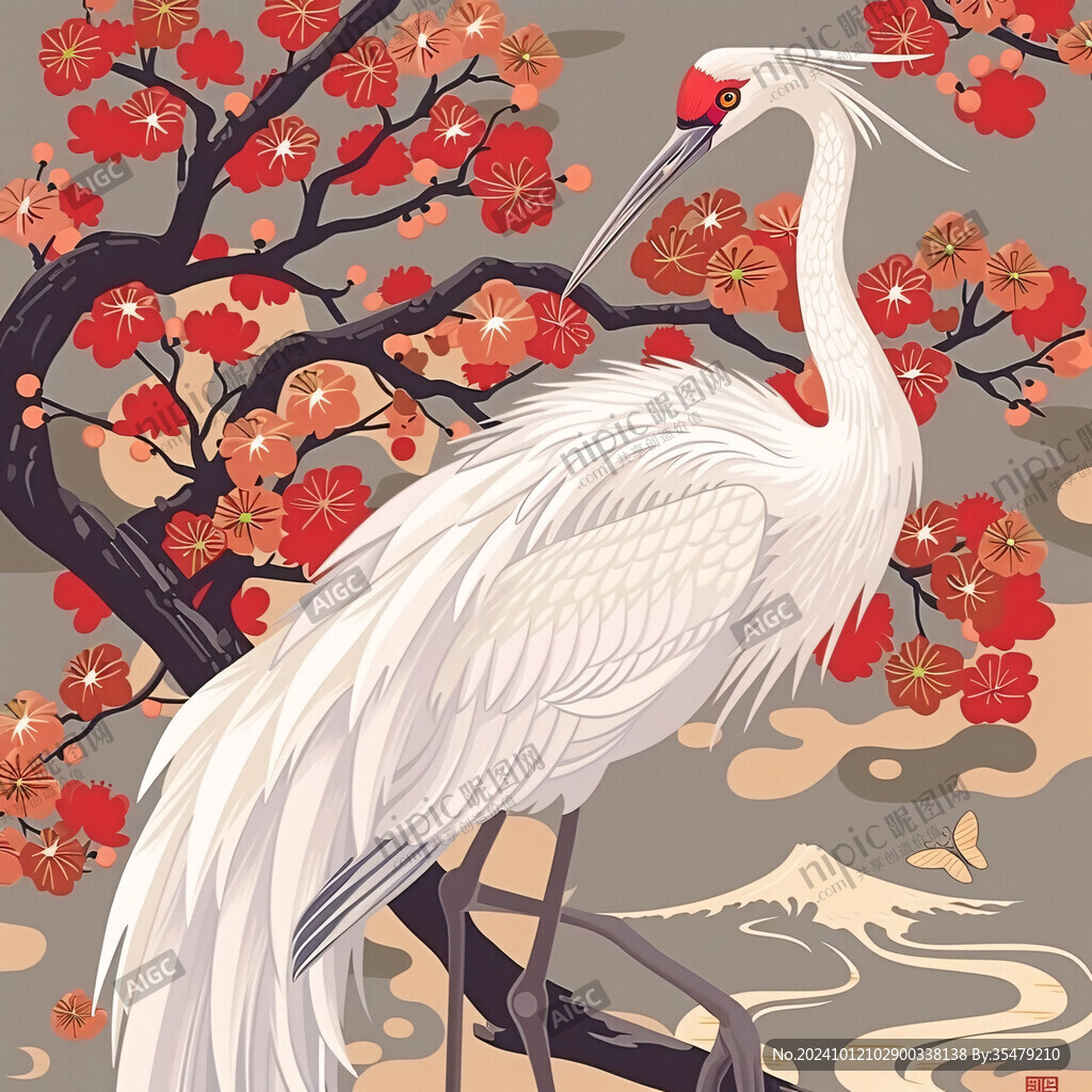 仙鶴松樹(shù)梅花鹿丹頂鶴