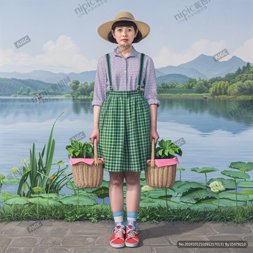 農(nóng)家女孩蓮藕插畫