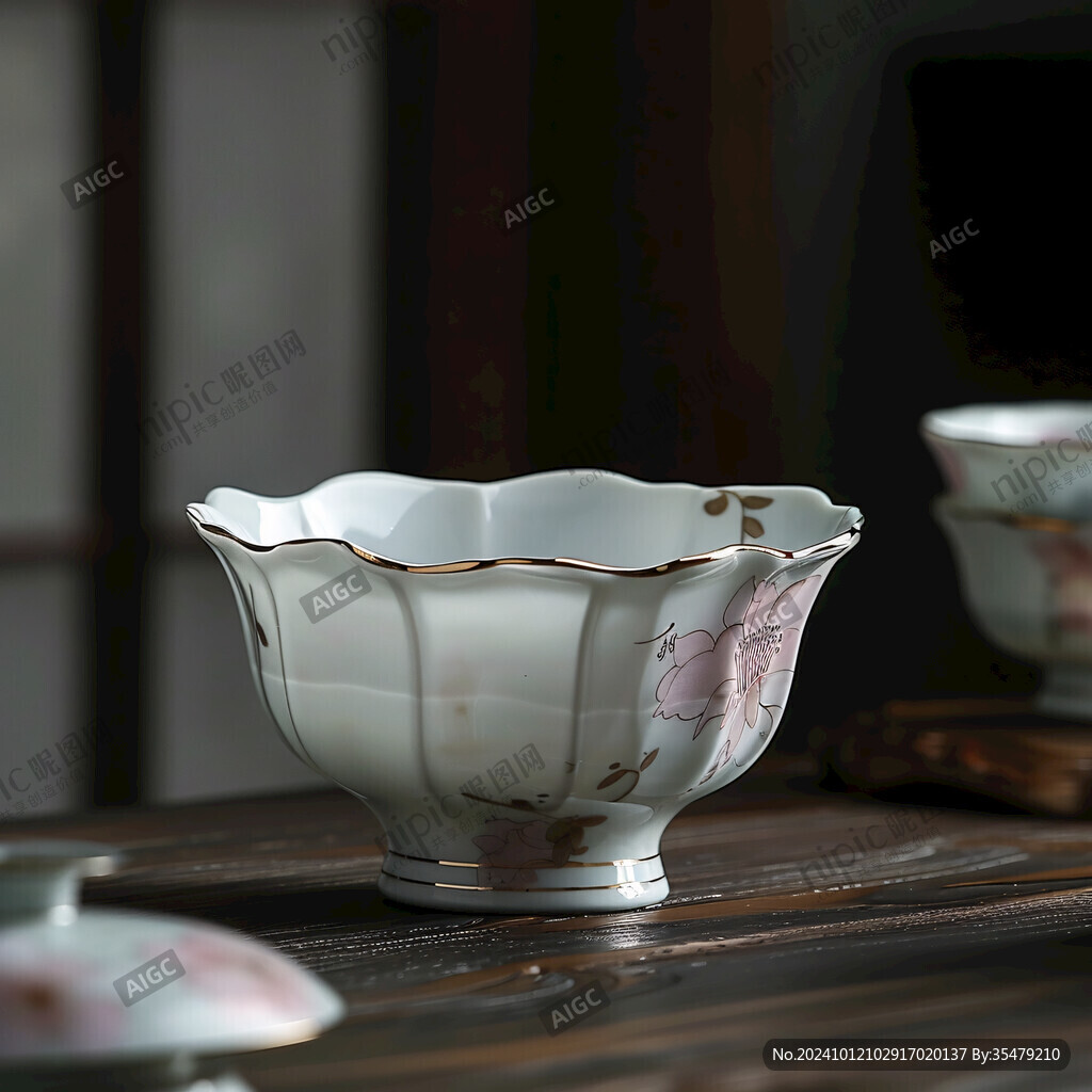 粉彩荷葉杯