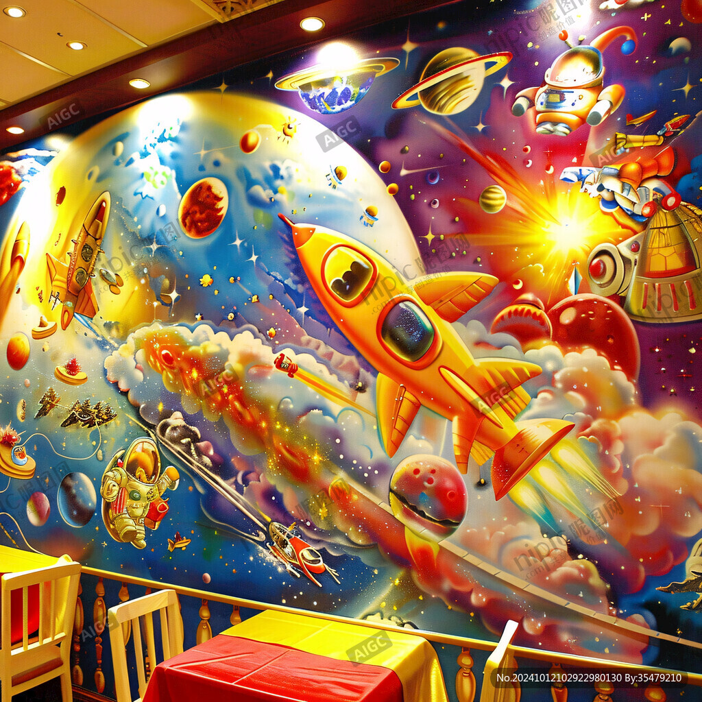 太空飛船兒童房背景墻