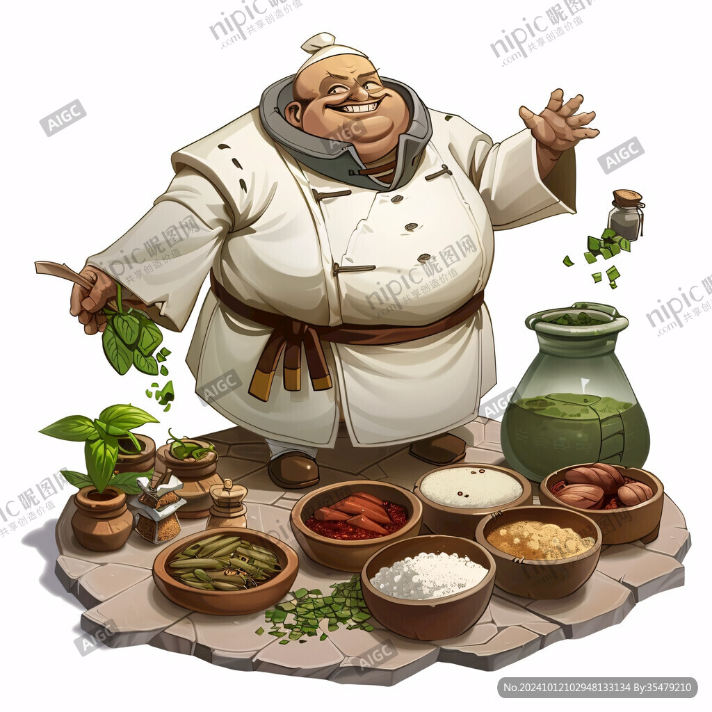 卡通古代廚師下面條