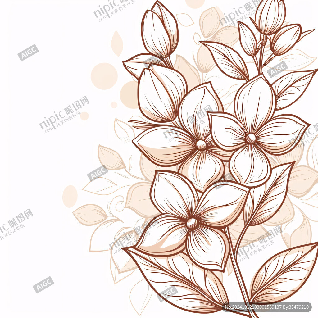 橘色花手繪