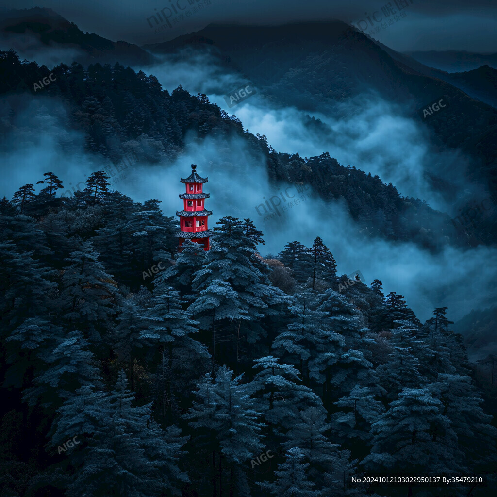 塔云山中國(guó)風(fēng)山水意境