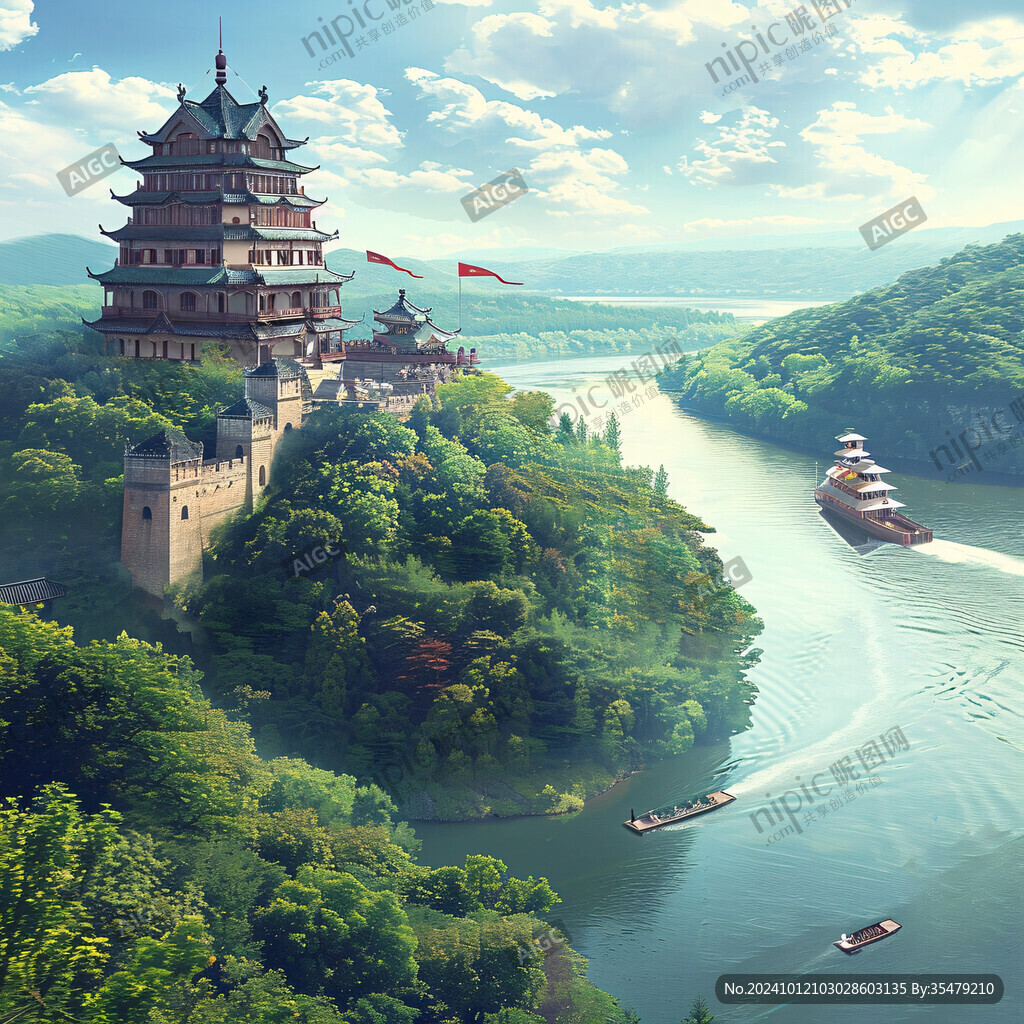 龍虎塔中國風(fēng)山水意境