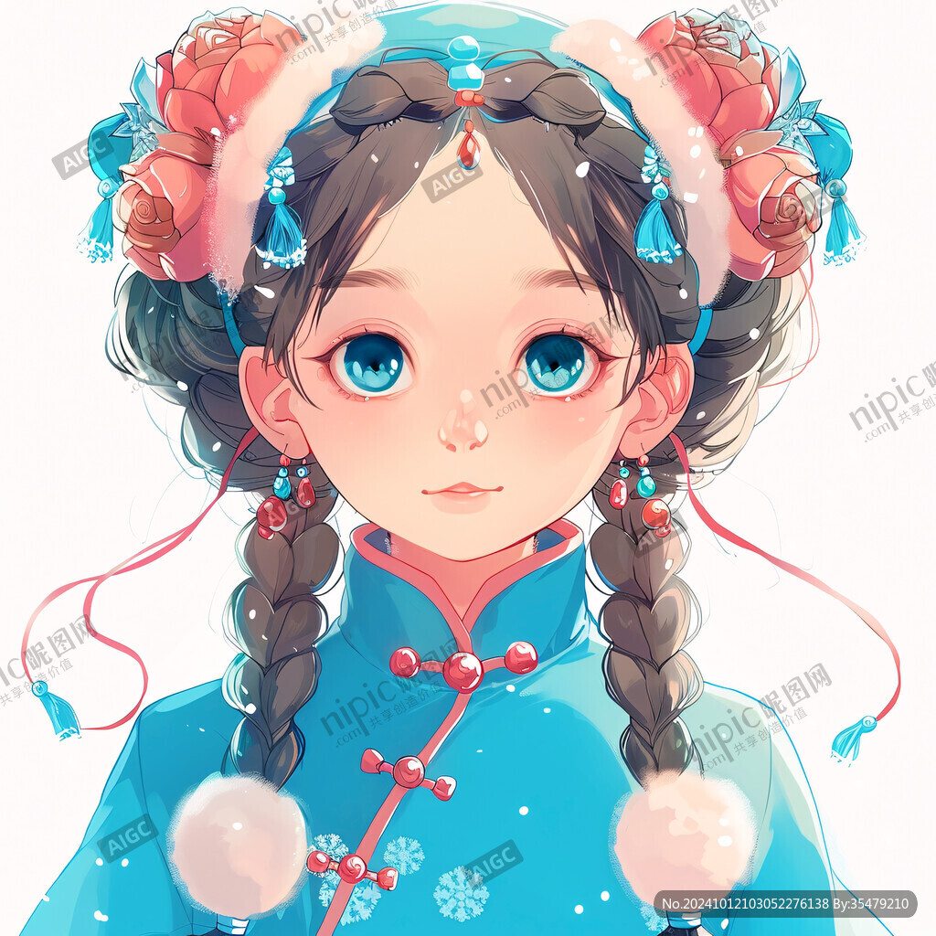 麻花辮女孩插畫