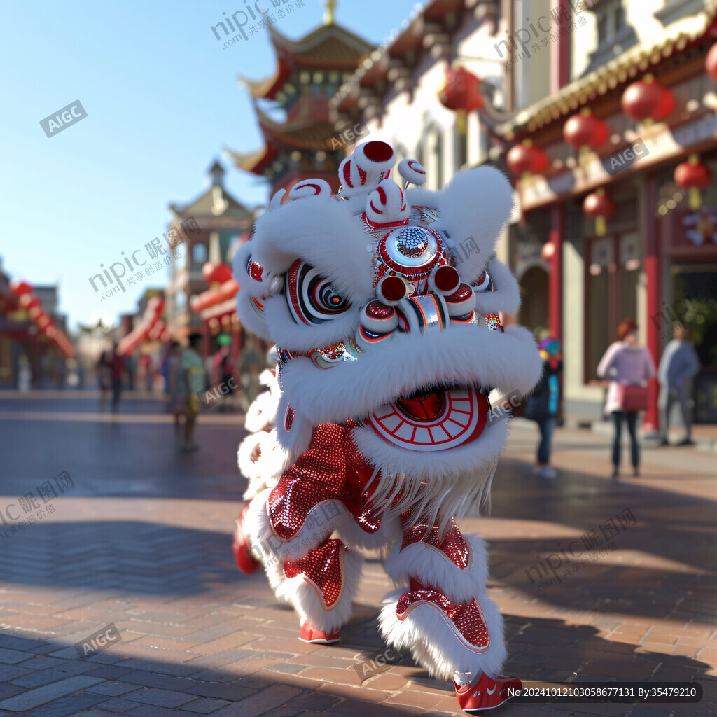 街道舞獅插畫