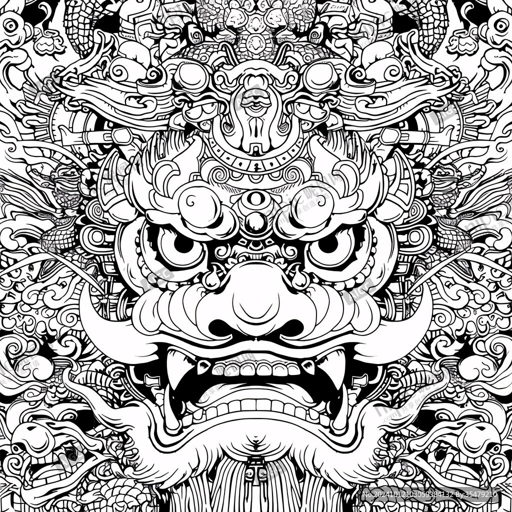 國潮獅線稿