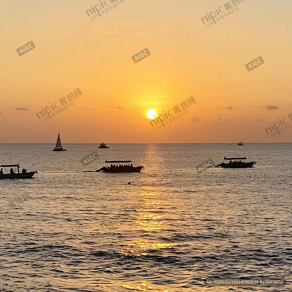 大海夕陽(yáng)漁船