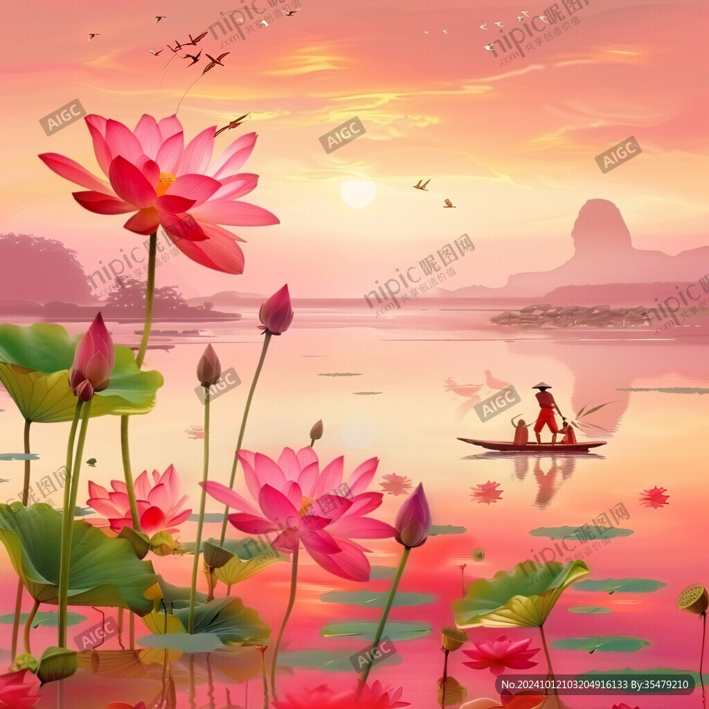 意境風(fēng)景畫水彩荷花