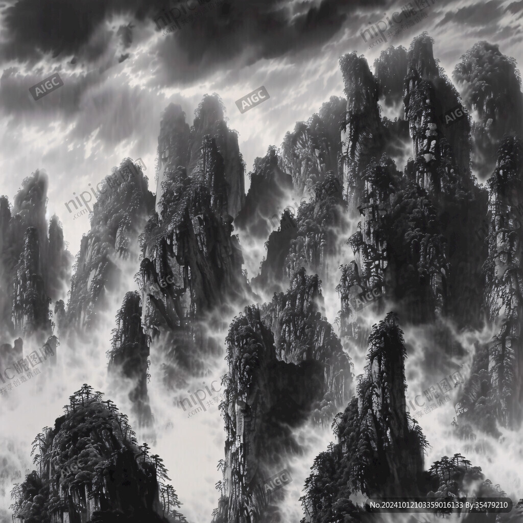 高山云霧山水畫