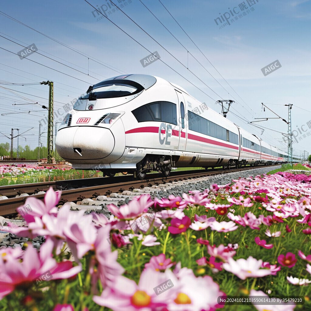 駛過花海的高鐵動車組
