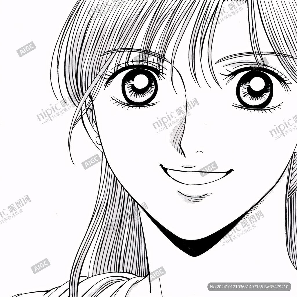 少女卡通漫畫線稿插圖