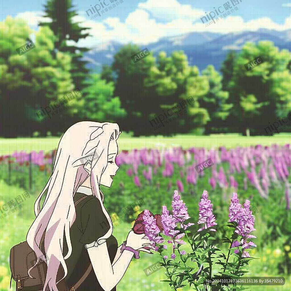 紫發(fā)花朵卡通女孩