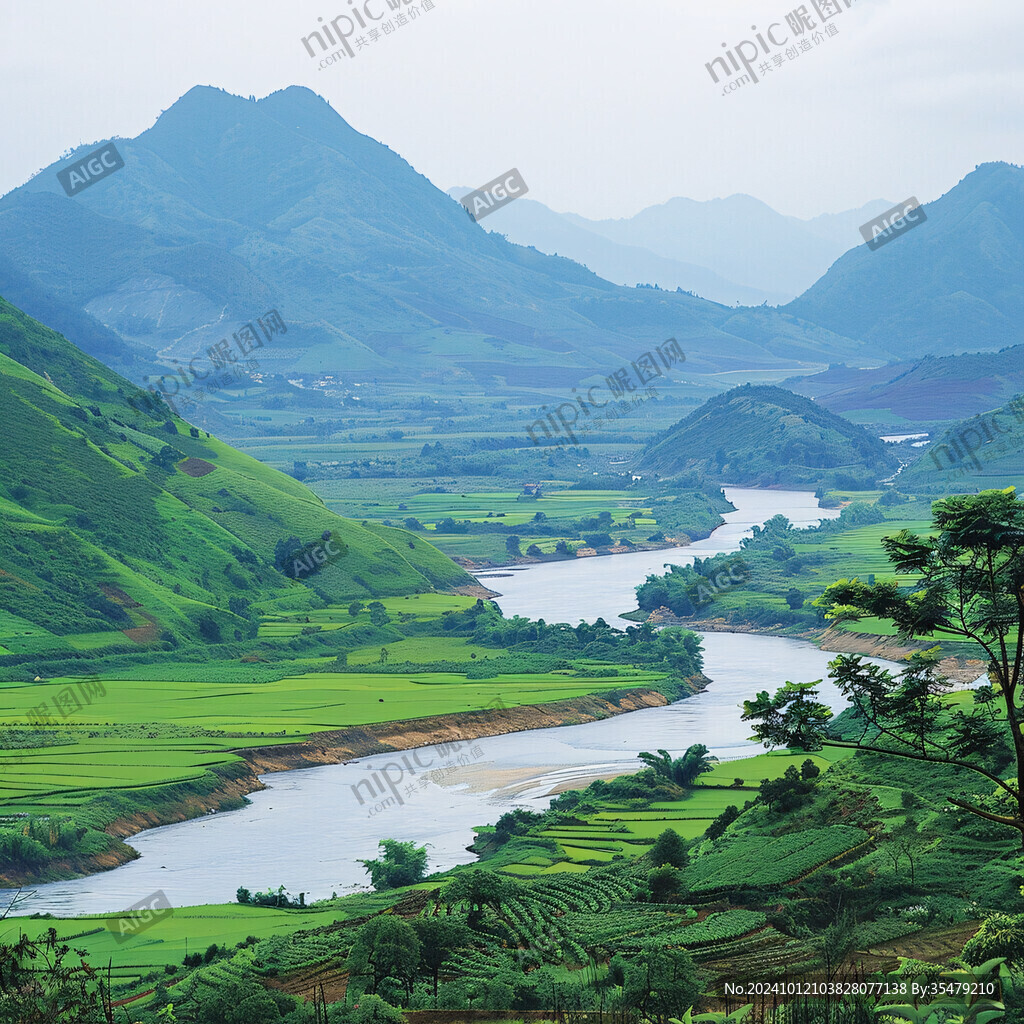 江河農(nóng)田高山風(fēng)景