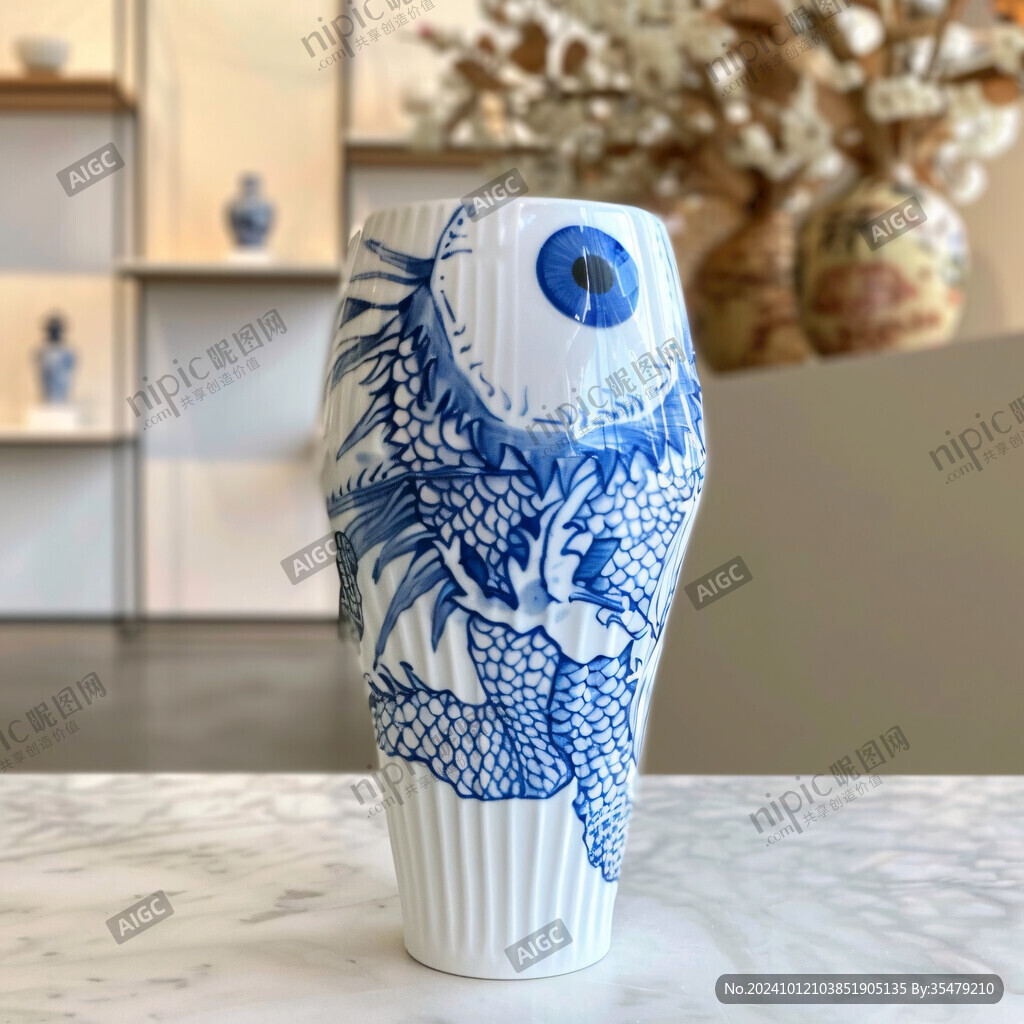 青花海浪白龍紋梅瓶