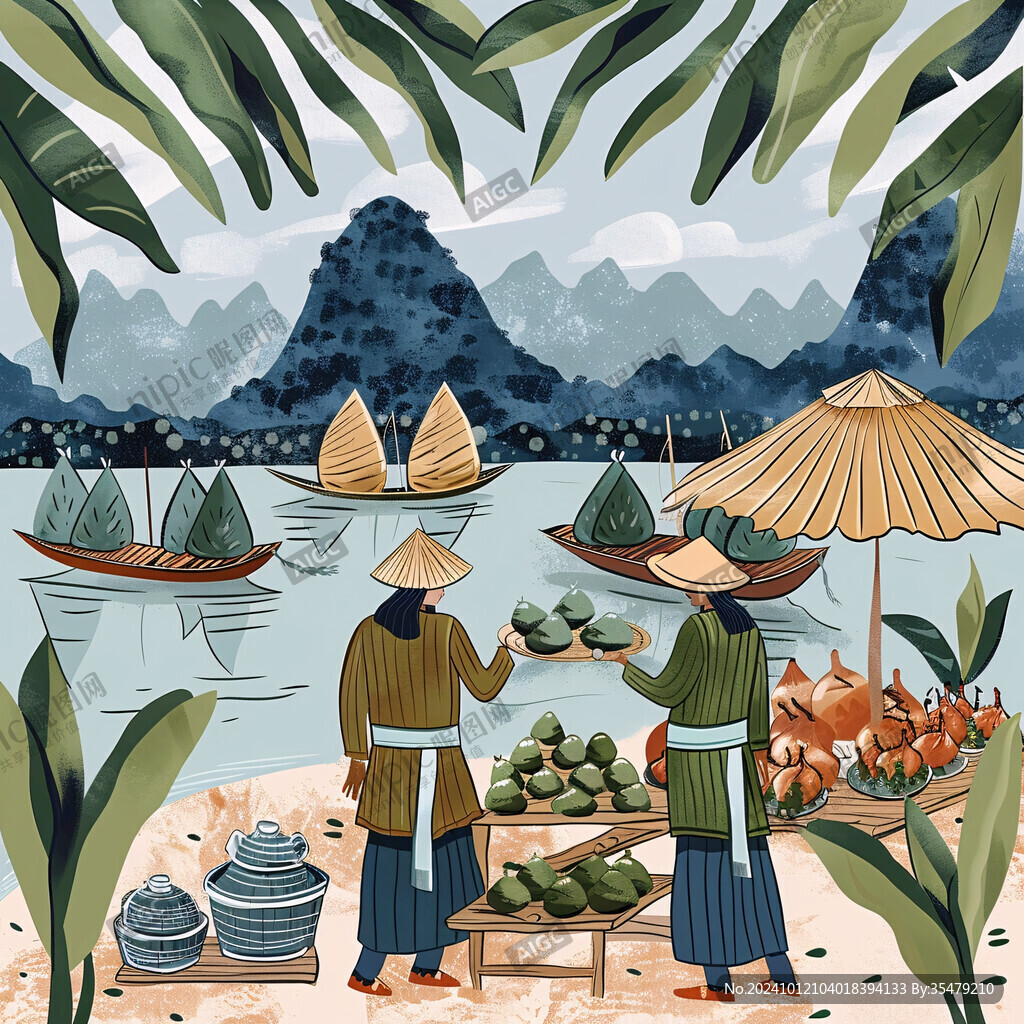 包粽子插畫