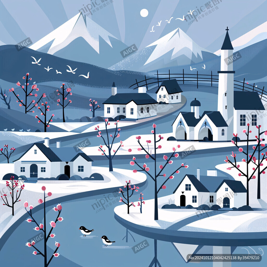 冬天雪景山村