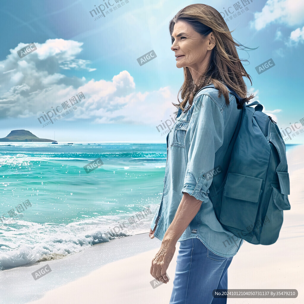 海邊背包女人背影