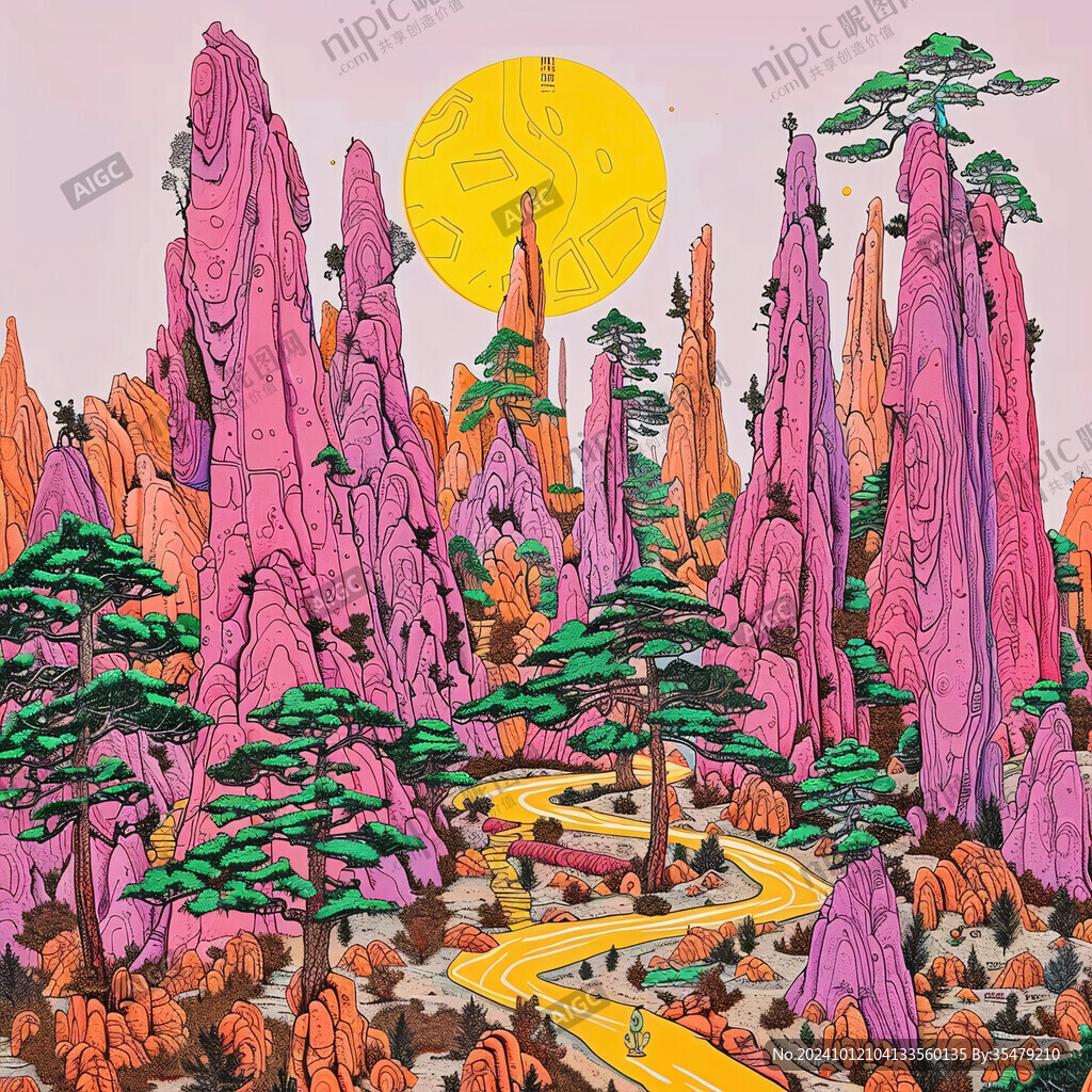 迎客松插畫
