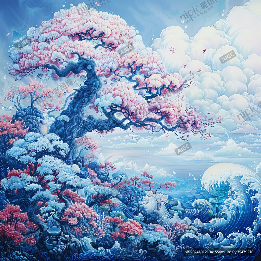 海浪仙鶴松樹