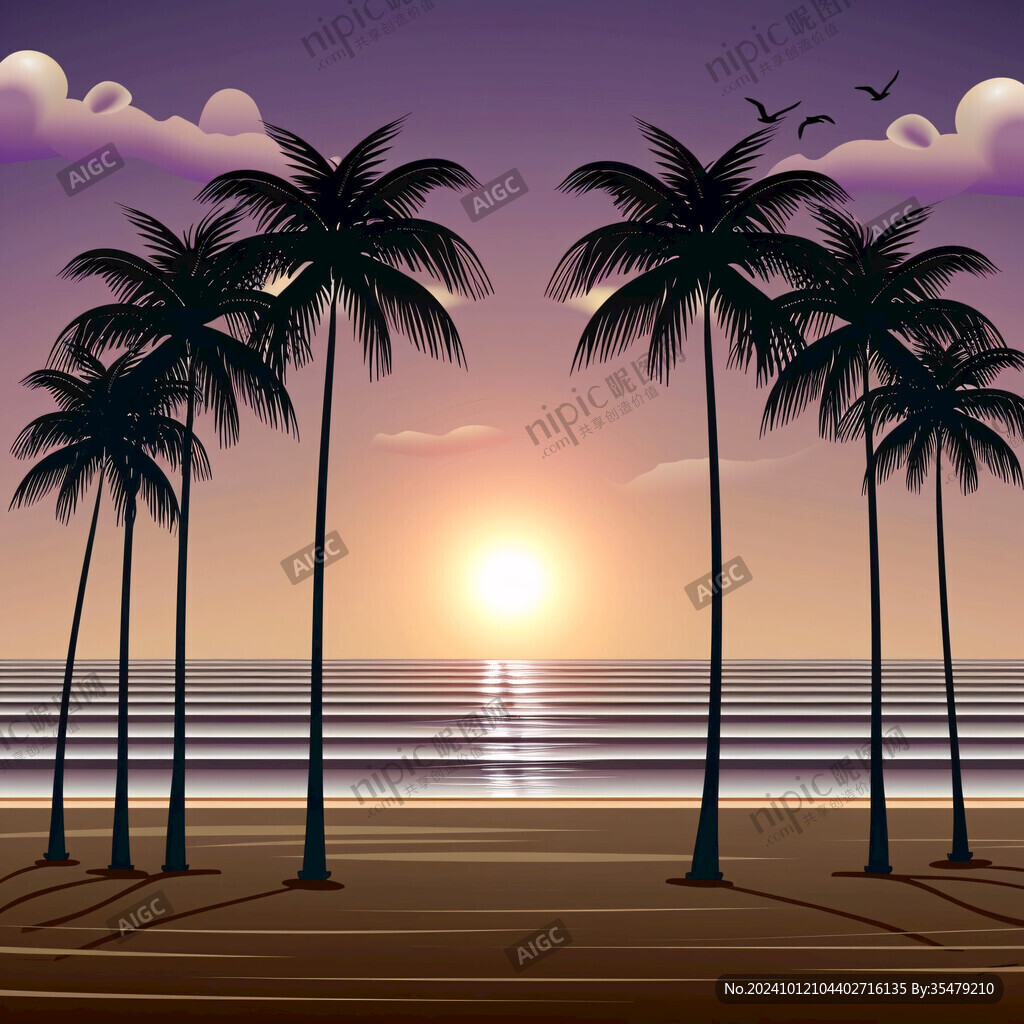 海邊夕陽椰樹