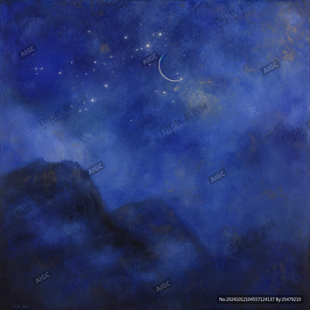 夜空云朵抽象油畫