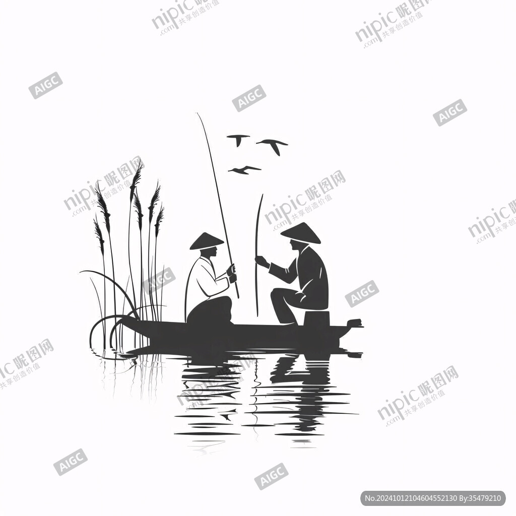 水墨漁夫垂釣水鄉(xiāng)