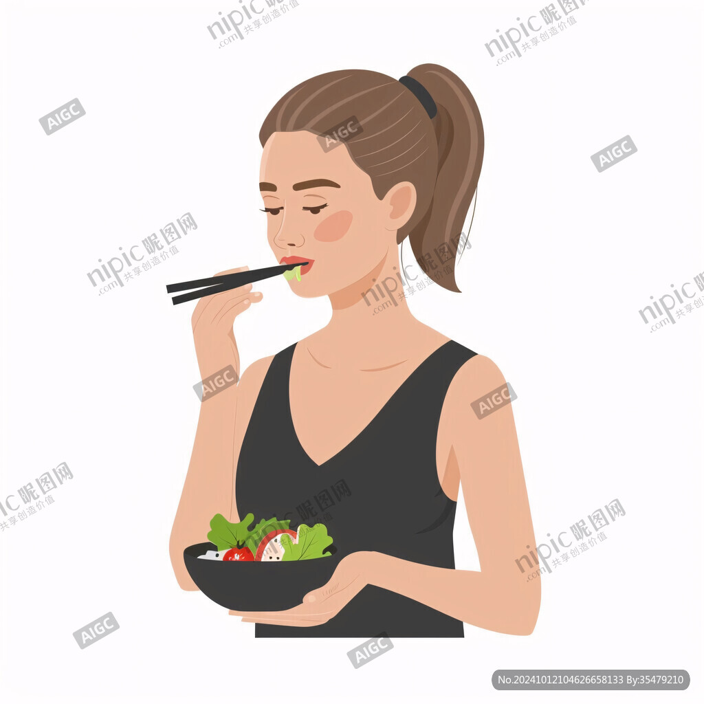 卡通吃面女孩