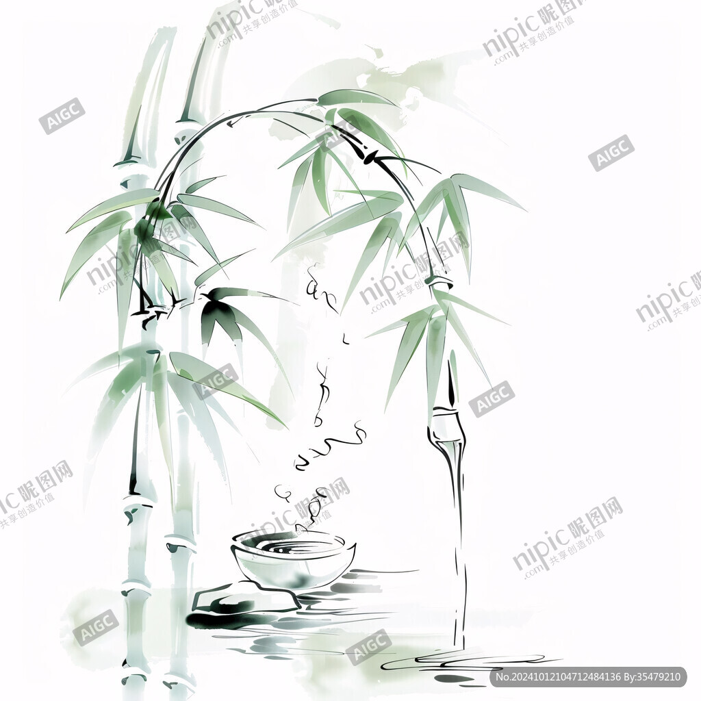 手繪竹子禪意畫