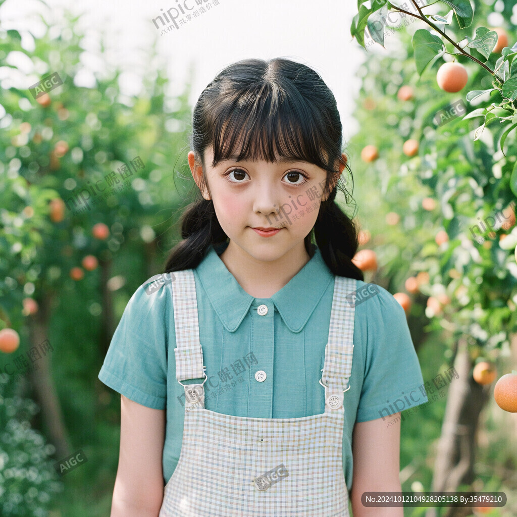 摘桃子農(nóng)家小女孩