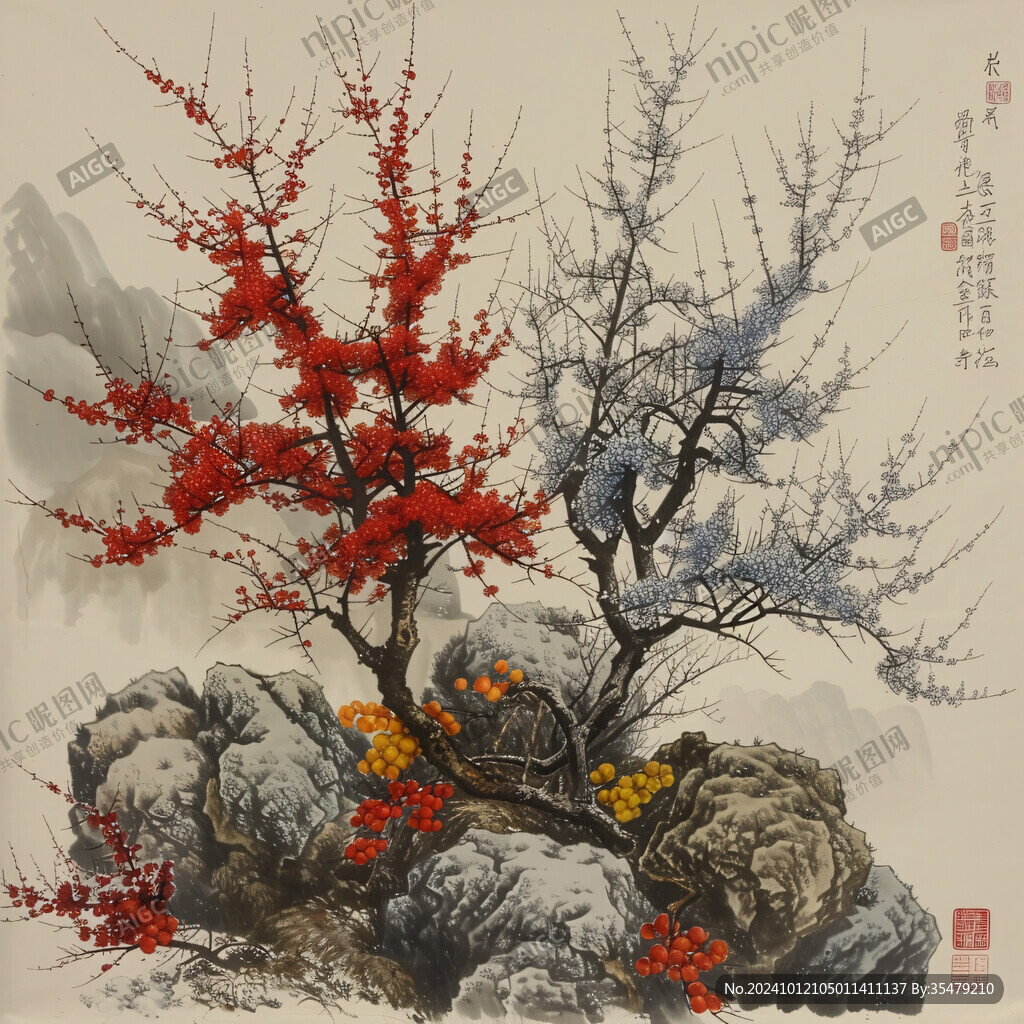 傲霜梅花國畫