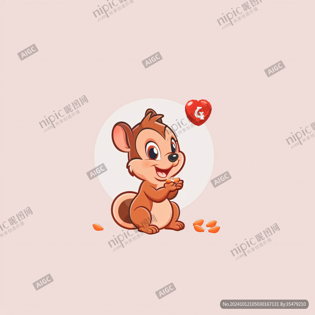 卡通可愛(ài)小松鼠拿板栗