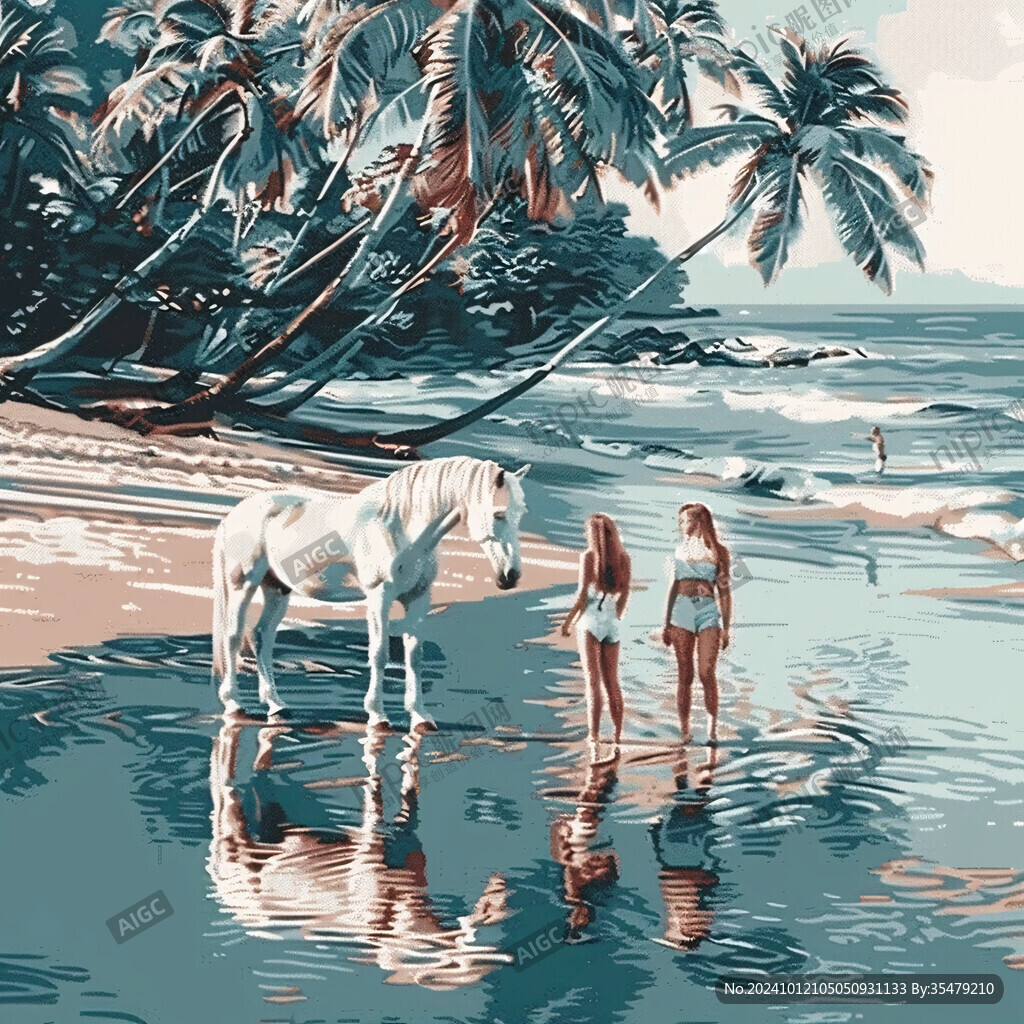 海邊少女插畫