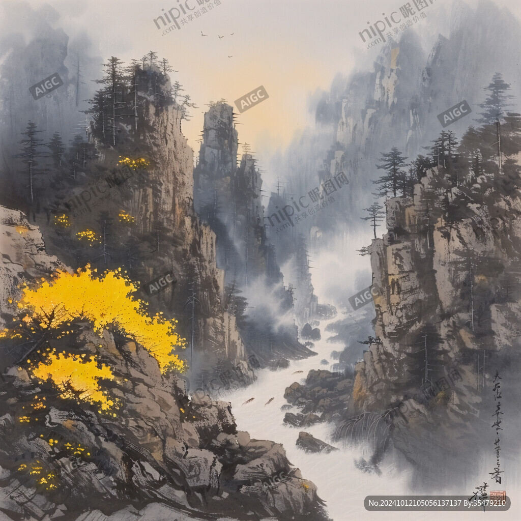 迎客松油畫