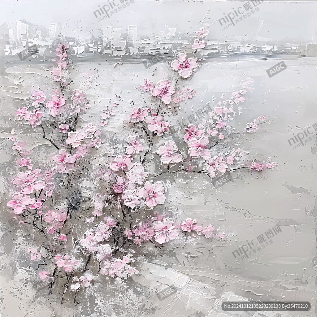 桃花油畫裝飾畫