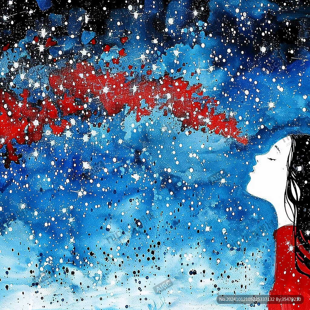 星空女孩插畫