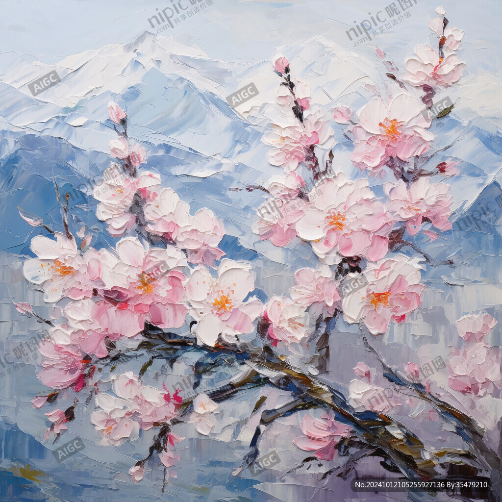 桃花油畫裝飾畫