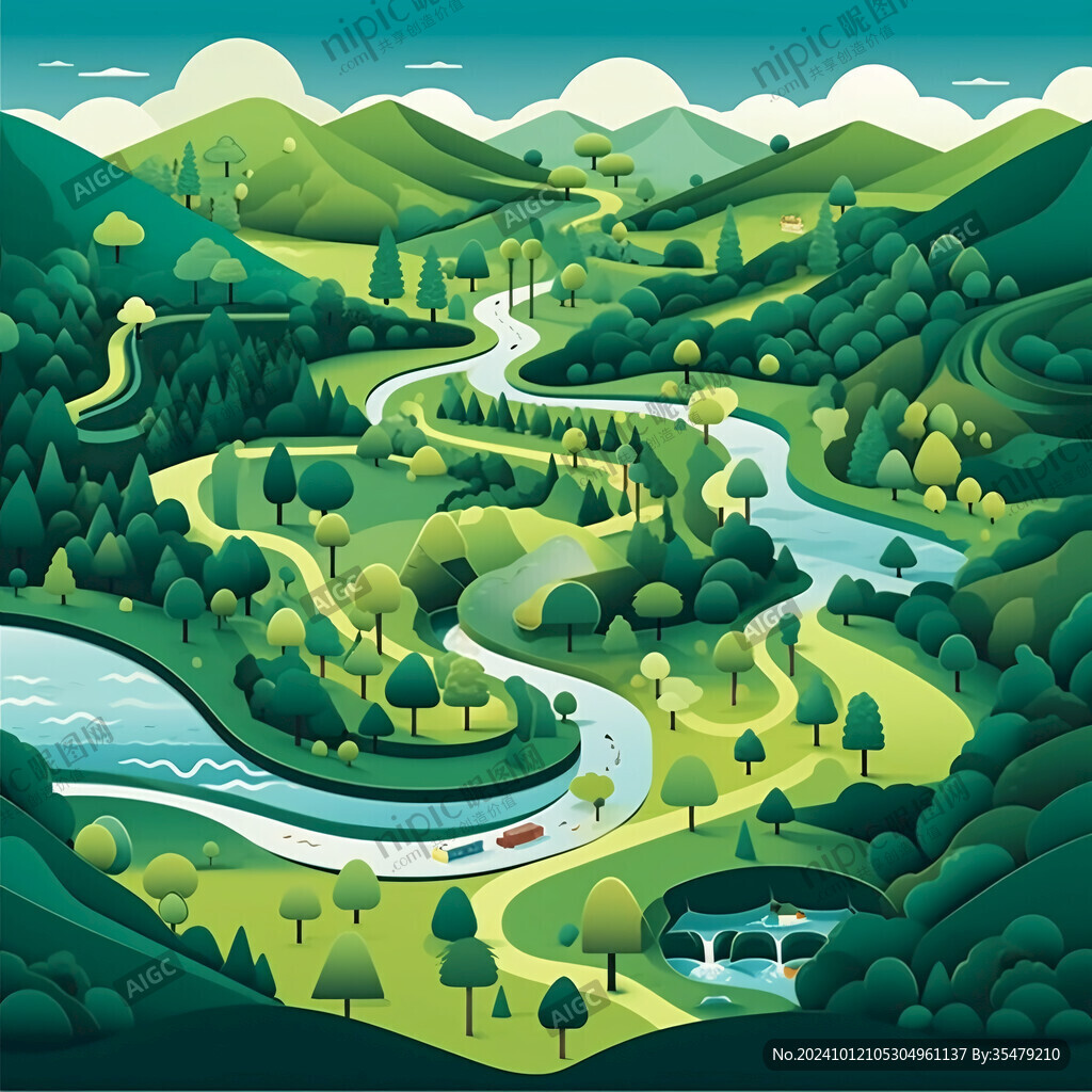 蜿蜒河流山間道路