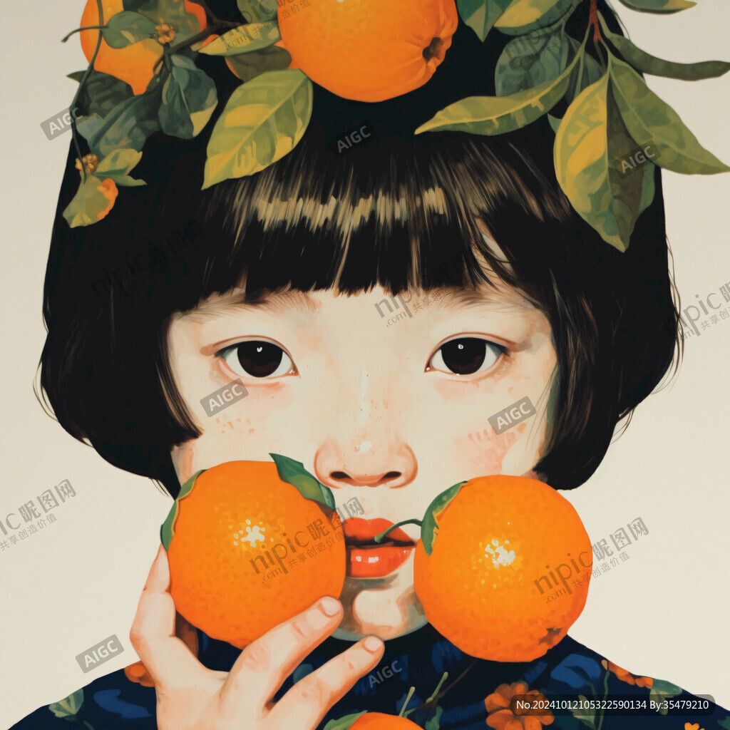 橙子拿橙子的女孩