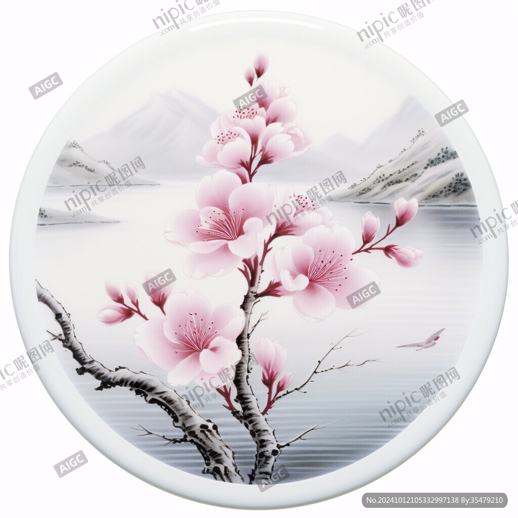 桃花圓形裝飾畫