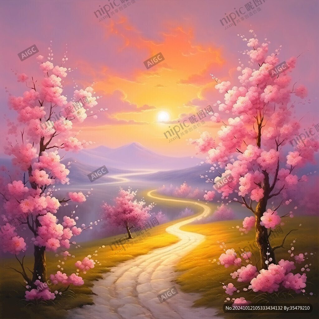桃花風(fēng)景油畫