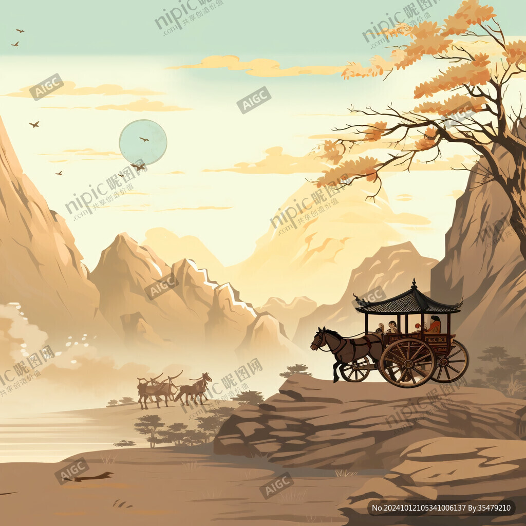 中式場景描邊插畫