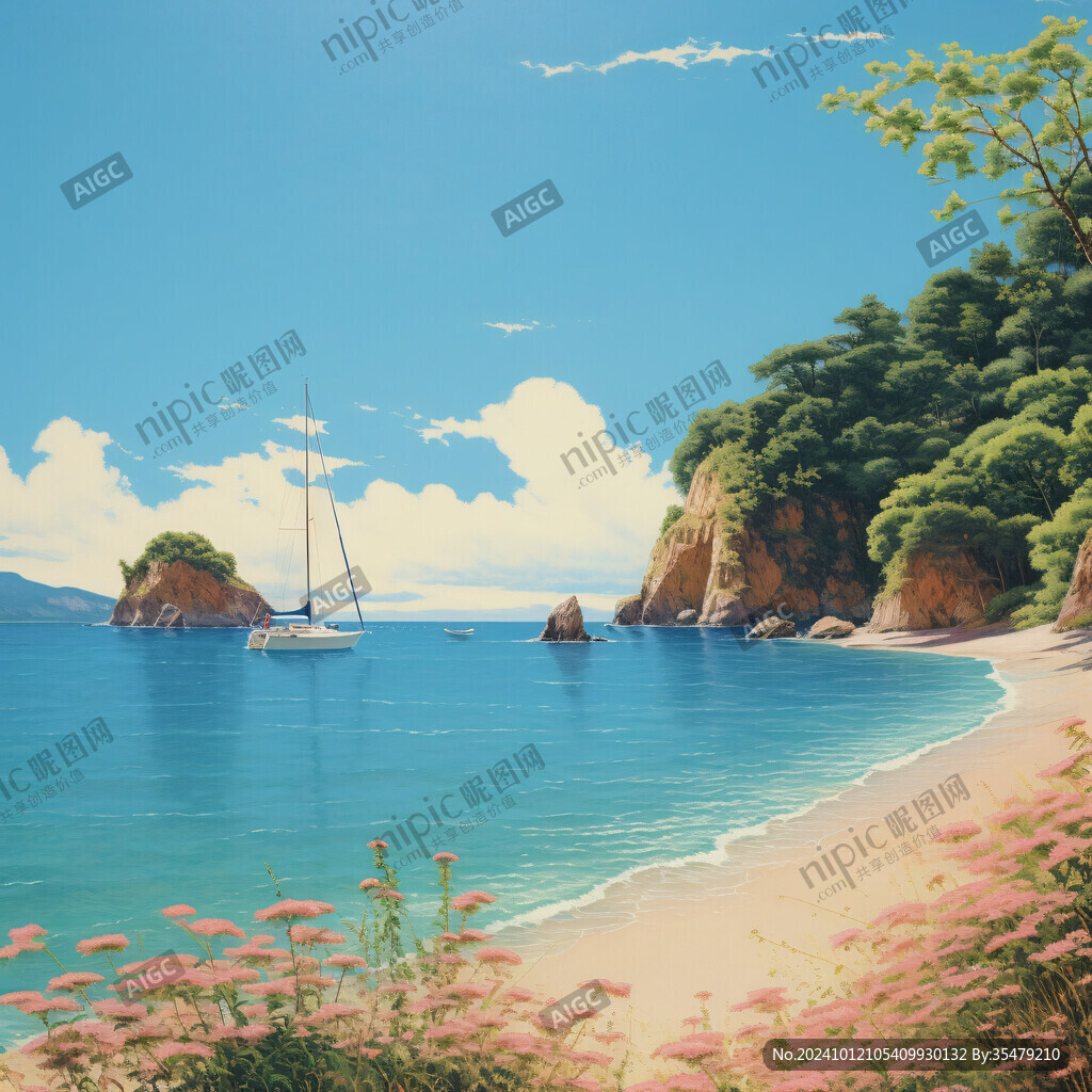 唯美海岸風(fēng)景插畫