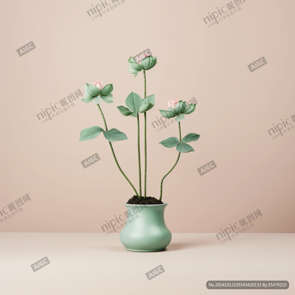 綠色花盆花朵花枝粉色