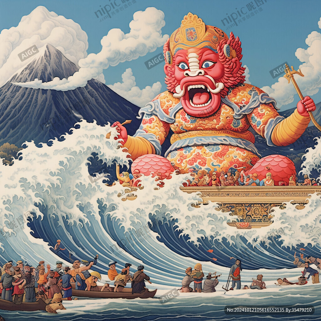 財神沖浪插畫
